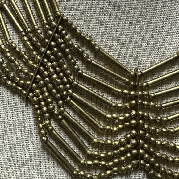 Vintage Bronze Art Deco Multi-Strand Beaded Necklace with V-Shape Design 22” - Picture 3 of 5